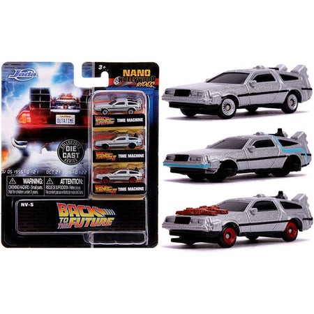 "Back to the Future" Time Machine 3 piece Set "Nano Hollywood Rides" Diecast Model Cars by Jada-Jada-ModelCars.com