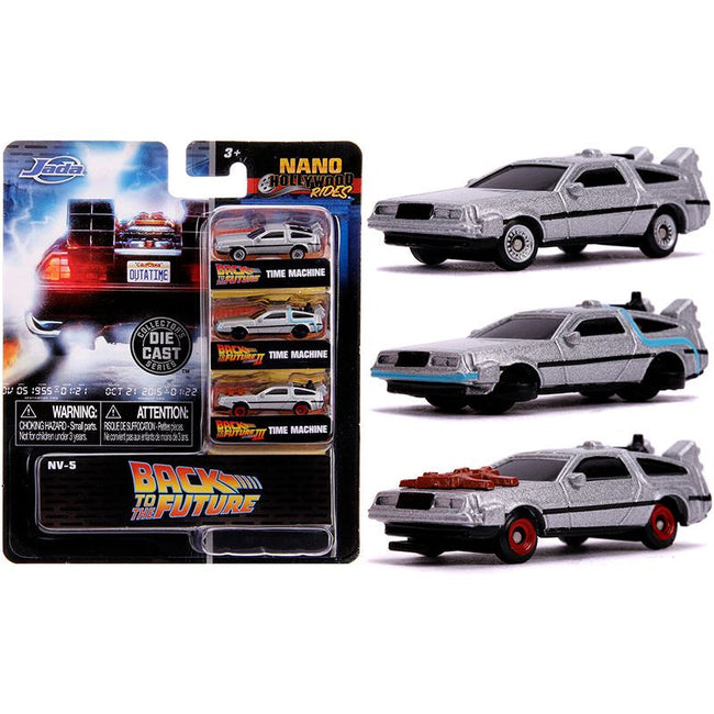 "Back to the Future" Time Machine 3 piece Set "Nano Hollywood Rides" Diecast Model Cars by Jada-Jada-ModelCars.com