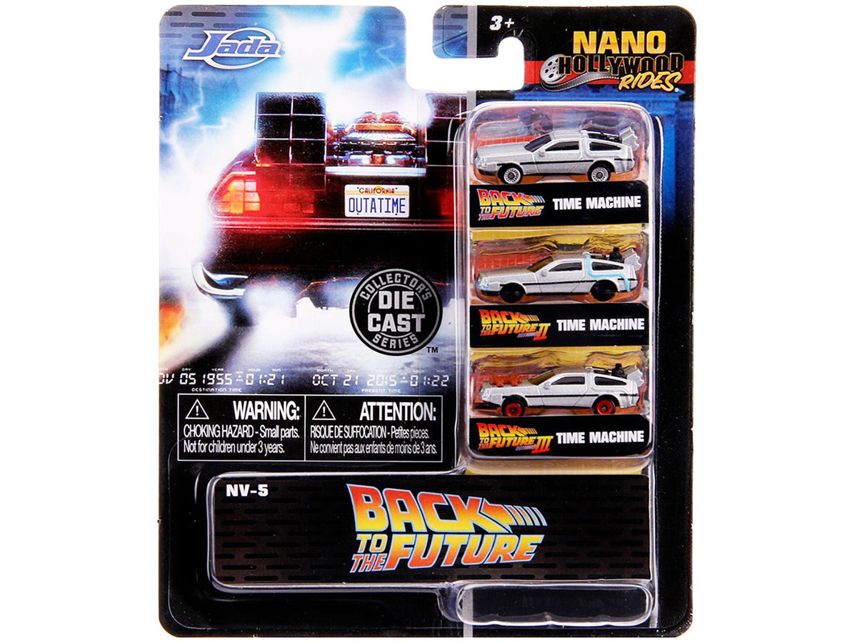 "Back to the Future" Time Machine 3 piece Set "Nano Hollywood Rides" Diecast Model Cars by Jada-Jada-ModelCars.com
