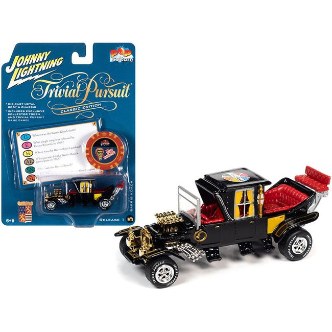 Barris Koach (George Barris) Black with Red Interior with Poker Chip (Collector Token) and Game Card "Trivial Pursuit" "Pop Culture" Series 1/64 Diecast Model Car by Johnny Lightning - Johnny Lightning - ModelCars.com