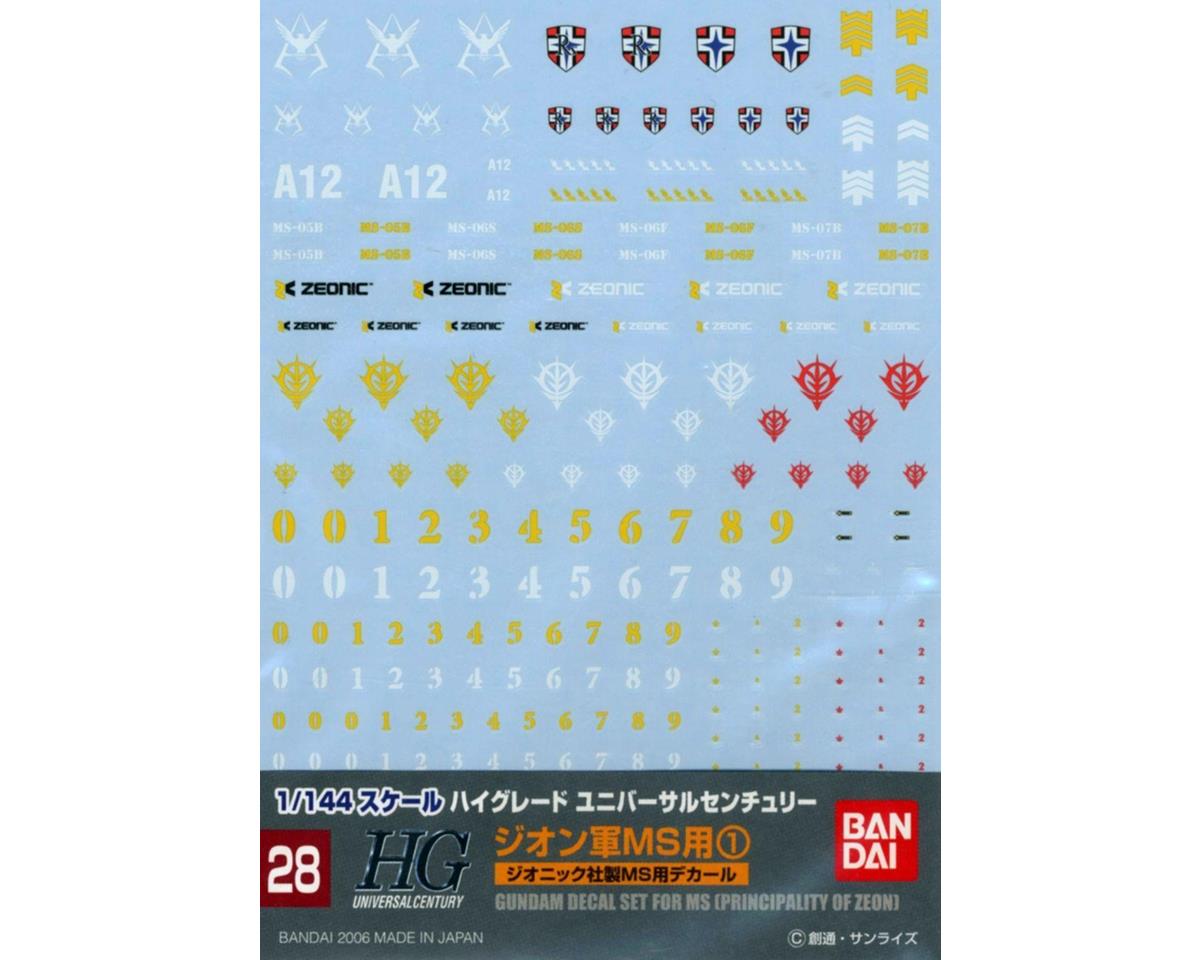 Bandai GD-28 HGUC Multiuse - Zeon Mobile Suits #1 "Mobile Suit Gundam" Waterslide Decals 