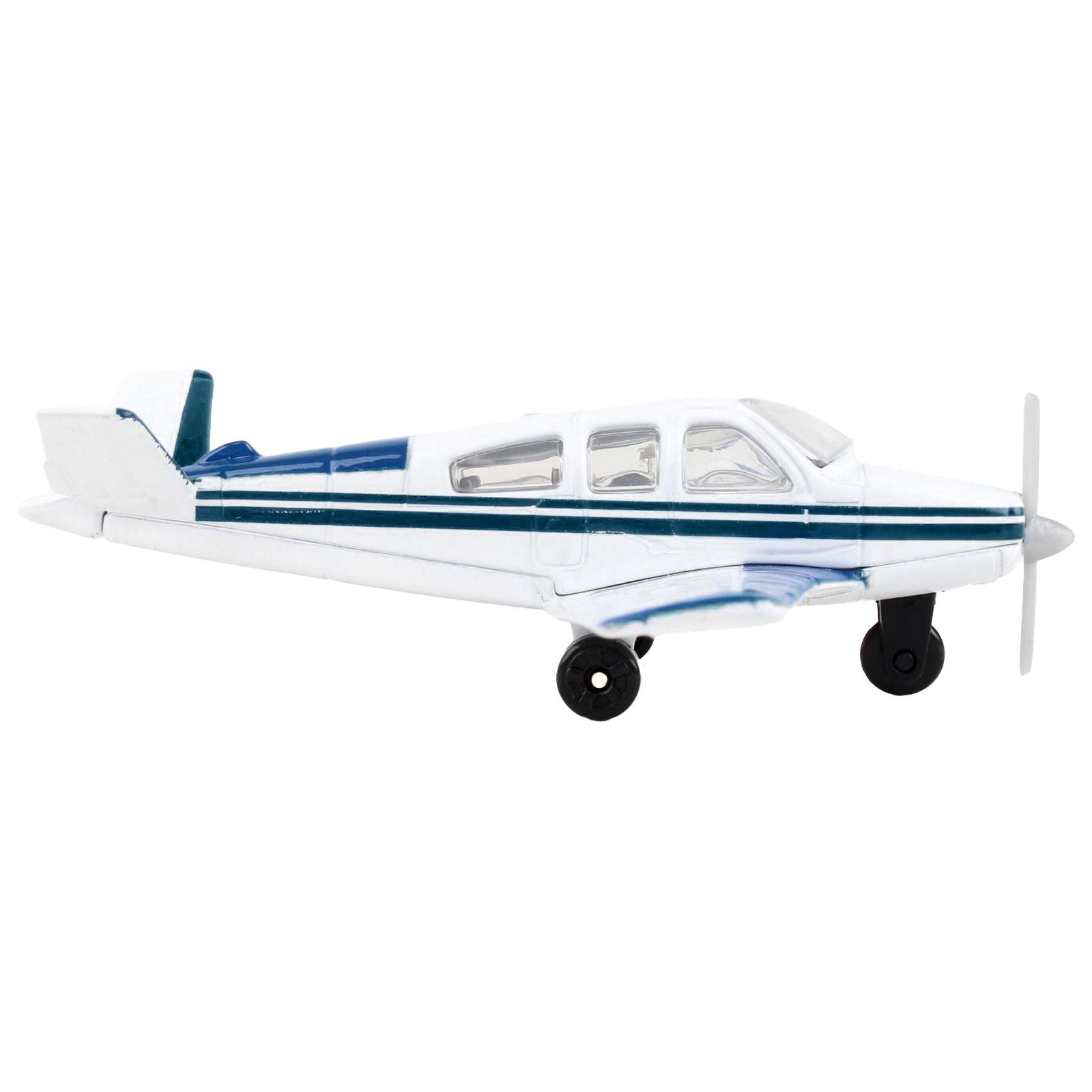Beechcraft Bonanza Aircraft White with Blue Stripes "N42997" with Runway Section Diecast Model Airplane by Runway24 - Runway24 - ModelCars.com