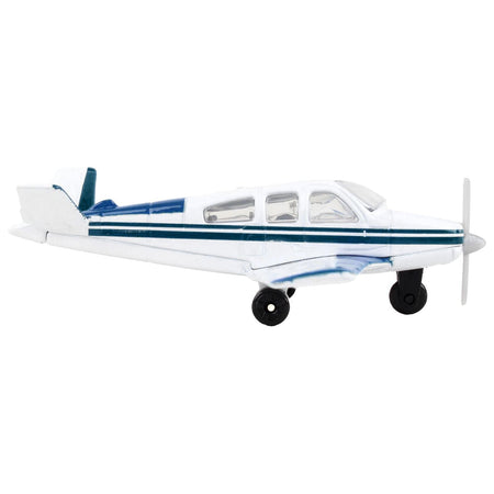 Beechcraft Bonanza Aircraft White with Blue Stripes "N42997" with Runway Section Diecast Model Airplane by Runway24 - Runway24 - ModelCars.com