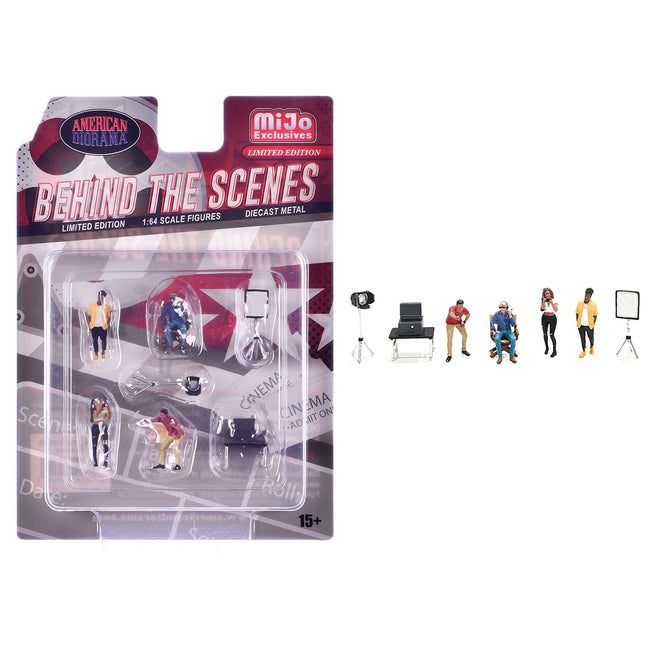 "Behind The Scenes" 7 piece (4 People 3 Accessories) Diecast Figures Set 1/64 Scale Models by American Diorama-American Diorama-ModelCars.com