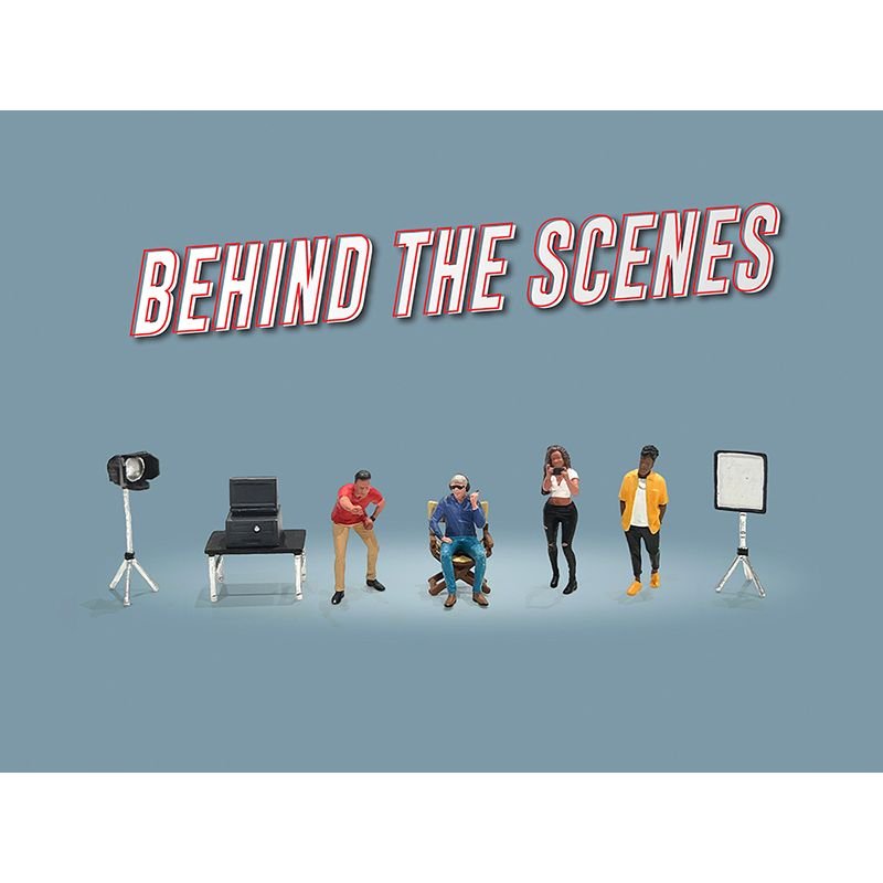 "Behind The Scenes" 7 piece (4 People 3 Accessories) Diecast Figures Set 1/64 Scale Models by American Diorama-American Diorama-ModelCars.com