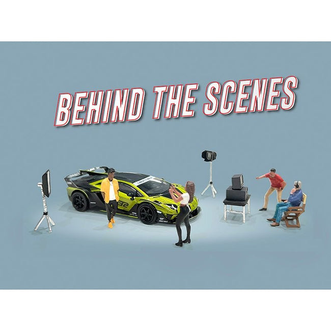 "Behind The Scenes" 7 piece (4 People 3 Accessories) Diecast Figures Set 1/64 Scale Models by American Diorama-American Diorama-ModelCars.com