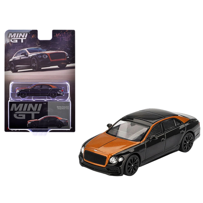 Bentley Flying Spur Orange Flame Metallic and Onyx Black Limited Edition 1/64 Diecast Model Car by Mini GT-Mini GT-ModelCars.com