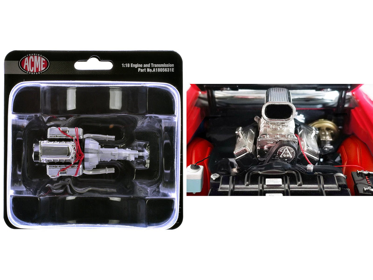 Blown 455 Engine and Transmission Replica from "1970 Oldsmobile 442 W30 W-Machine" 1/18 Model by ACME-Acme-ModelCars.com