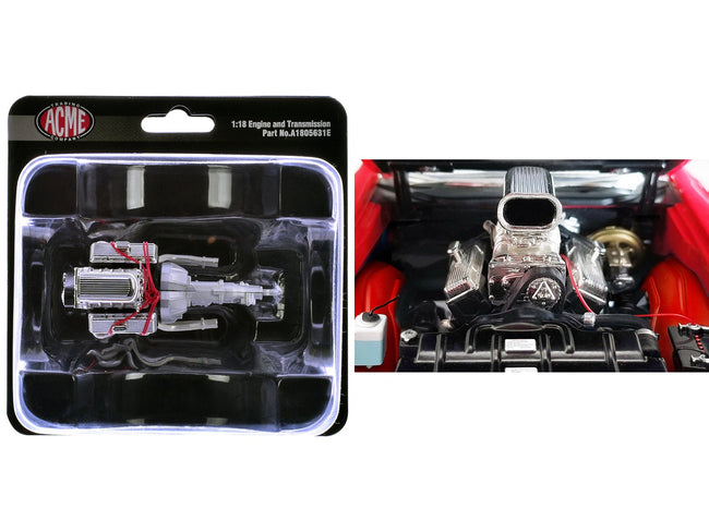 Blown 455 Engine and Transmission Replica from "1970 Oldsmobile 442 W30 W-Machine" 1/18 Model by ACME-Acme-ModelCars.com