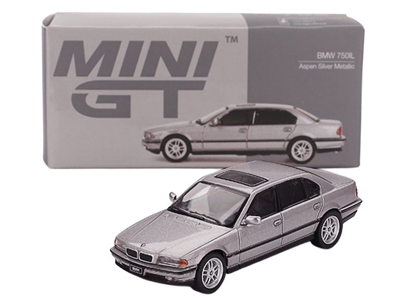 BMW 750IL Aspen Silver Metallic with Sun Roof Limited Edition 1/64 Diecast Model Car by Mini GT-Mini GT-ModelCars.com