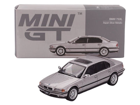 BMW 750IL Aspen Silver Metallic with Sun Roof Limited Edition 1/64 Diecast Model Car by Mini GT-Mini GT-ModelCars.com