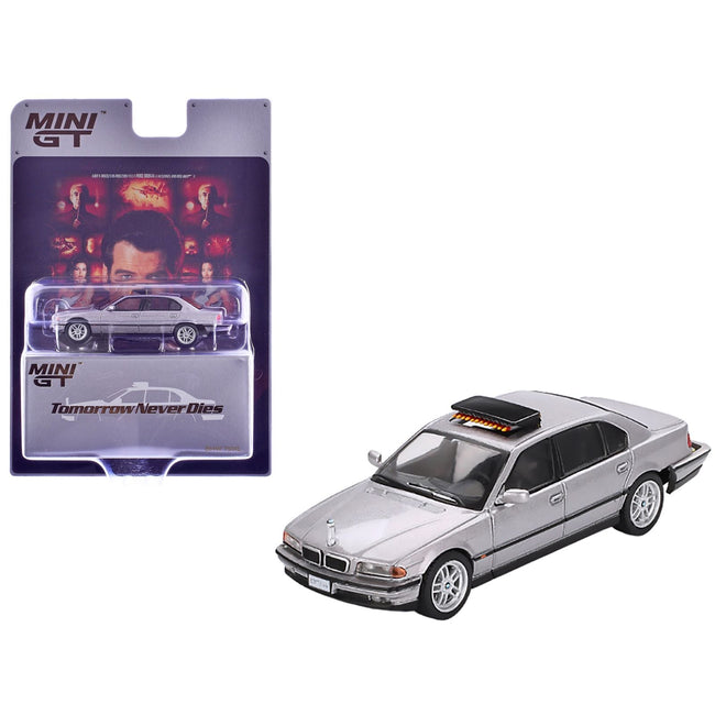 BMW 750IL Gray Metallic 007 James Bond "Tomorrow Never Dies" (1997) Movie Limited Edition 1/64 Diecast Model Car by Mini GT-Mini GT-ModelCars.com