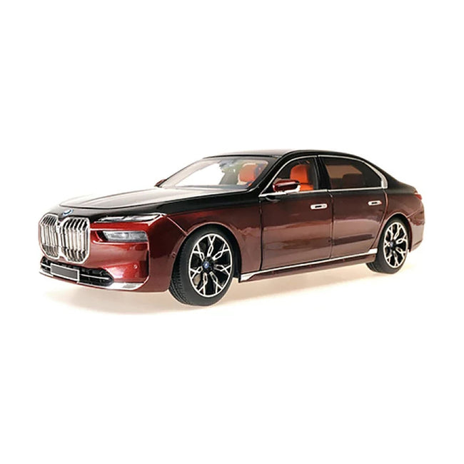 BMW i7 Black and Red Metallic 1/18 Diecast Model Car by Minichamps - Minichamps - ModelCars.com