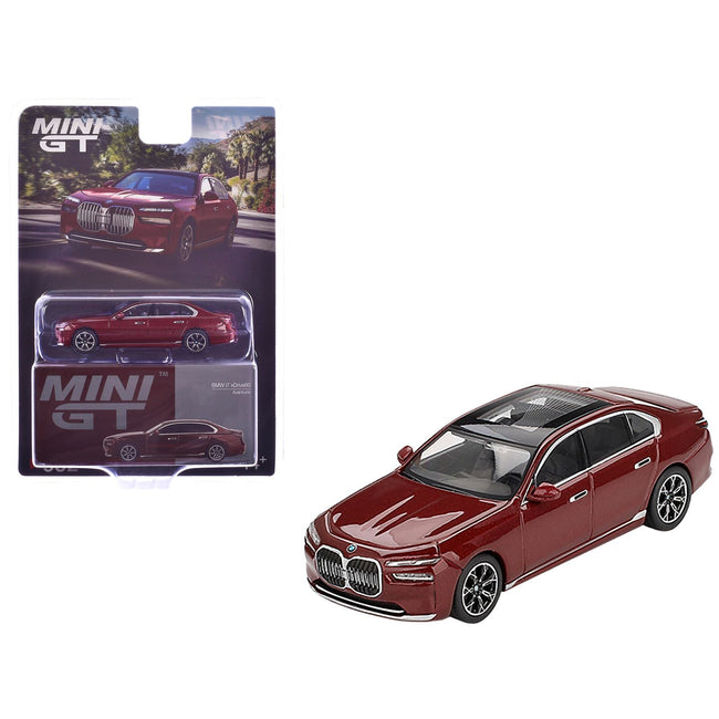BMW i7 xDrive60 Aventurin Red Metallic Limited Edition 1/64 Diecast Model Car by Mini GT-Mini GT-ModelCars.com