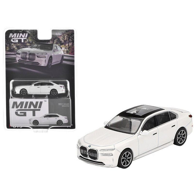 BMW i7 xDrive60 Mineral White Metallic Limited Edition 1/64 Diecast Model Car by Mini GT-Mini GT-ModelCars.com