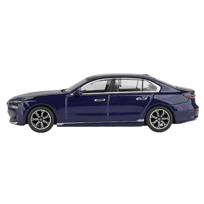 BMW i7 xDrive60 Tanzanite Blue Metallic with Sun Roof Limited Edition 1/64 Diecast Model Car by Mini GT-Mini GT-ModelCars.com