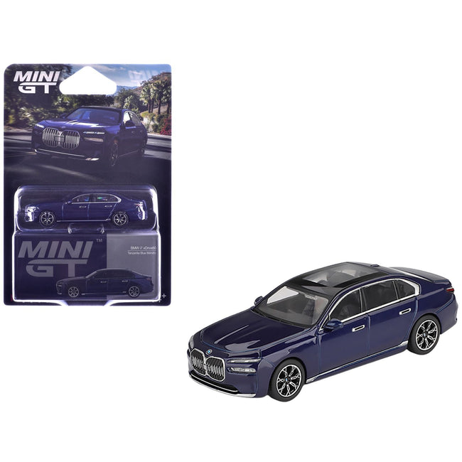 BMW i7 xDrive60 Tanzanite Blue Metallic with Sun Roof Limited Edition 1/64 Diecast Model Car by Mini GT-Mini GT-ModelCars.com