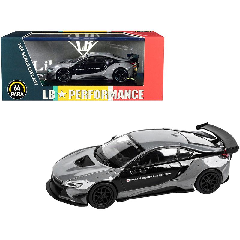 BMW i8 Liberty Walk Gray and Black "LB Performance" Series 1/64 Diecast Model Car by Paragon - Paragon - ModelCars.com