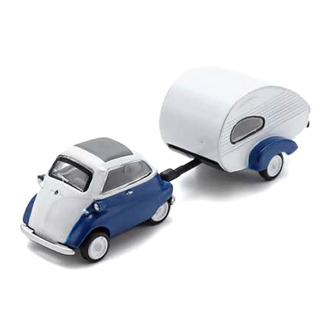 BMW Isetta Blue and White with Home Trailer 1/87 (HO) Diecast Model Car by Schuco-Schuco-ModelCars.com