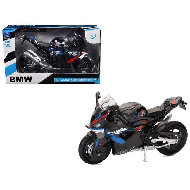 BMW M 1000 RR Motorcycle Black with Red and Blue Stripes 1/12 Diecast Model by New Ray-New Ray-ModelCars.com