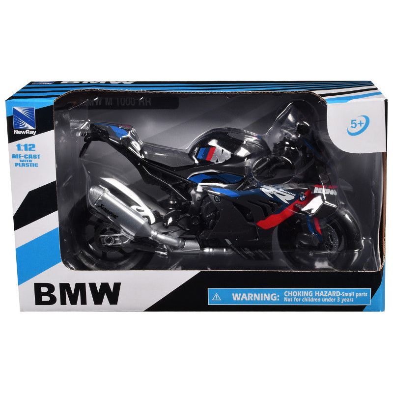 BMW M 1000 RR Motorcycle Black with Red and Blue Stripes 1/12 Diecast Model by New Ray - New Ray - ModelCars.com