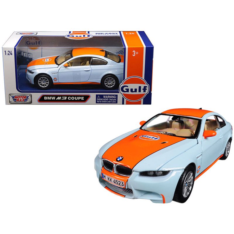 BMW M3 Coupe with "Gulf Oil" Livery Light Blue with Orange Stripe 1/24 Diecast Model Car by Motormax - Motormax - ModelCars.com