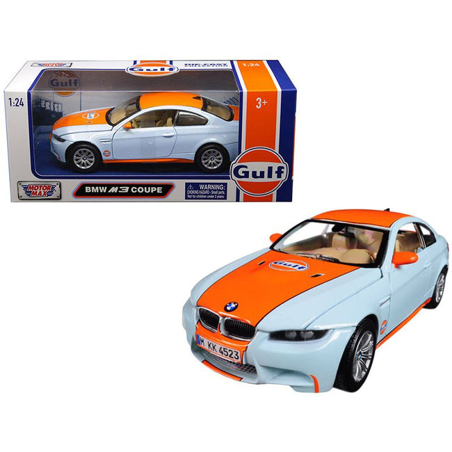 BMW M3 Coupe with "Gulf Oil" Livery Light Blue with Orange Stripe 1/24 Diecast Model Car by Motormax - Motormax - ModelCars.com