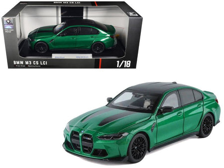 BMW M3 CS LCI Green Metallic with Matt Black Top and Hood Stripes 1/18 Diecast Model Car by Heimanba-Heimanba-ModelCars.com
