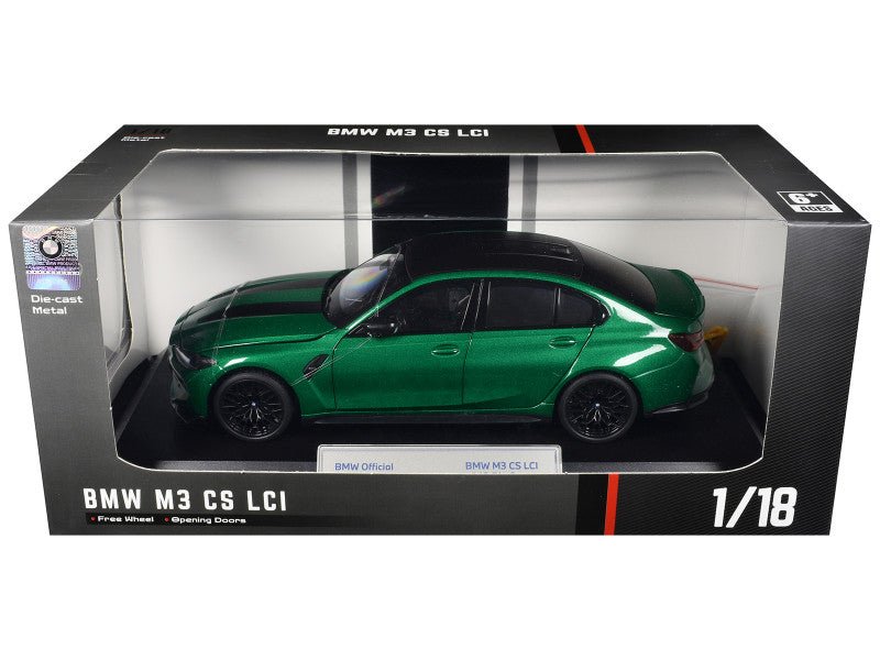 BMW M3 CS LCI Green Metallic with Matt Black Top and Hood Stripes 1/18 Diecast Model Car by Heimanba-Heimanba-ModelCars.com