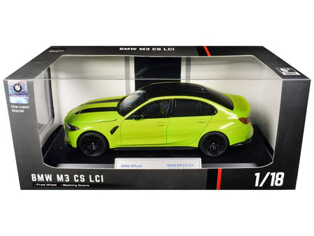 BMW M3 CS LCI Lime Green Metallic with Matt Black Top and Hood Stripes 1/18 Diecast Model Car by Heimanba-Heimanba-ModelCars.com