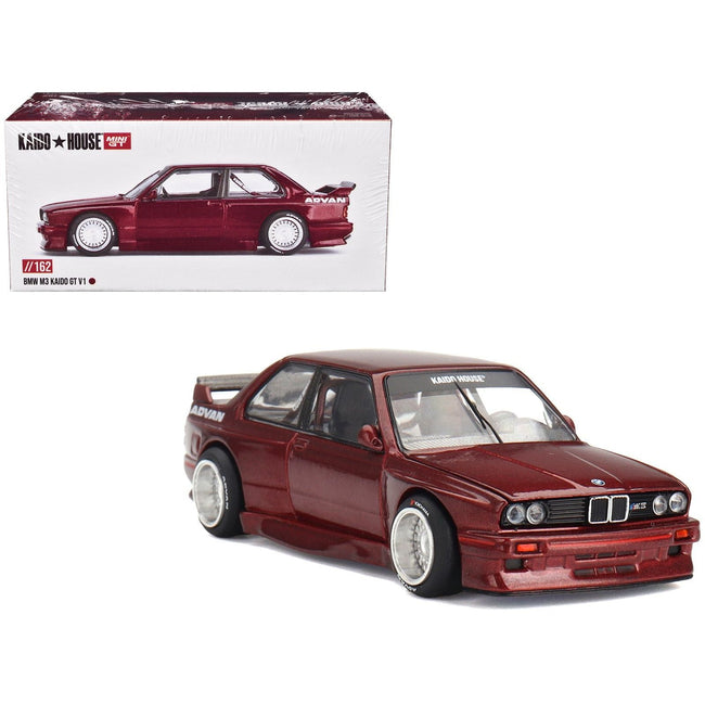BMW M3 (E30) "Kaido GT V1" Red Metallic with Graphics (Designed by Jun Imai) "Kaido House" Special 1/64 Diecast Model Car by Mini GT-Mini GT-ModelCars.com
