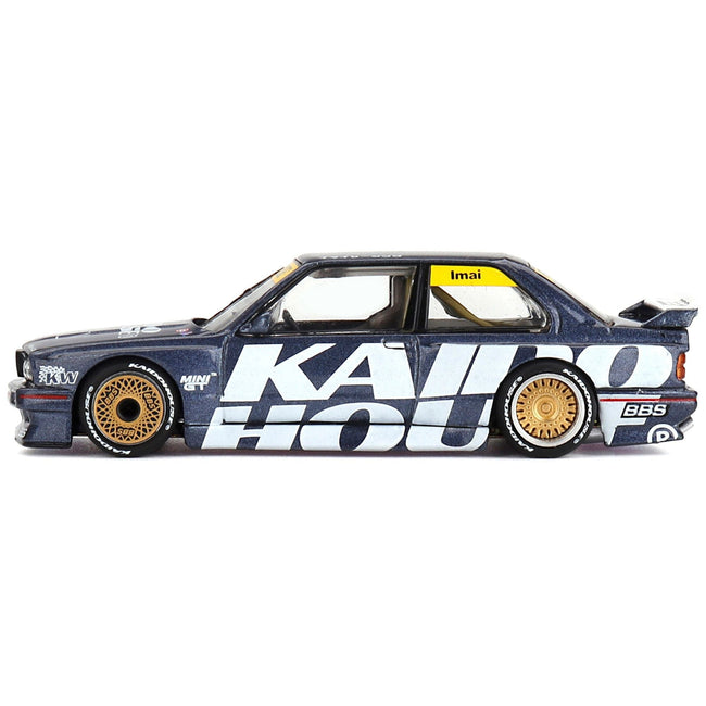 BMW M3 (E30) "Kaido Works V1" Dark Blue Metallic with Graphics (Designed by Jun Imai) "Kaido House" Special 1/64 Diecast Model Car by Mini GT-Mini GT-ModelCars.com