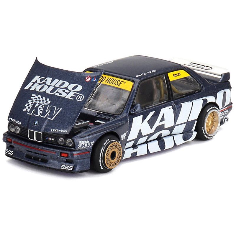 BMW M3 (E30) "Kaido Works V1" Dark Blue Metallic with Graphics (Designed by Jun Imai) "Kaido House" Special 1/64 Diecast Model Car by Mini GT - Mini GT - ModelCars.com