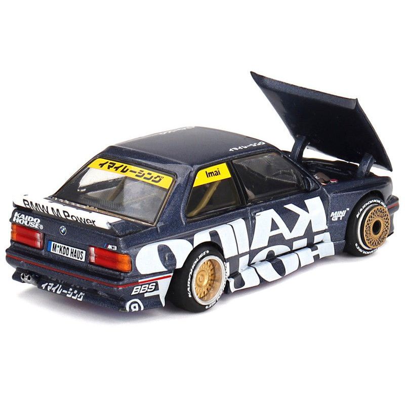 BMW M3 (E30) "Kaido Works V1" Dark Blue Metallic with Graphics (Designed by Jun Imai) "Kaido House" Special 1/64 Diecast Model Car by Mini GT - Mini GT - ModelCars.com