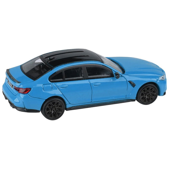 BMW M3 (G80) Miami Blue with Black Top 1/64 Diecast Model Car by Paragon Models-Paragon-ModelCars.com