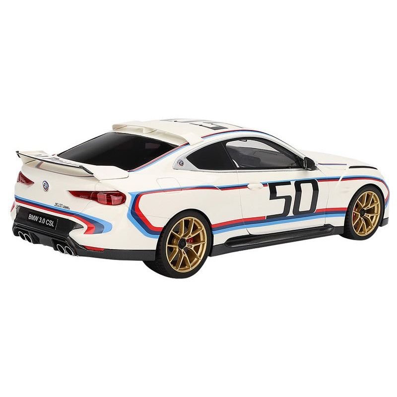 BMW M4 3.0 CSL #50 White with Blue and Red Stripes 1/18 Model Car by Top Speed-Top Speed-ModelCars.com