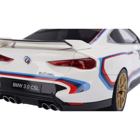 BMW M4 3.0 CSL 50 White with Blue and Red Stripes 1/18 Model Car by Top Speed - Top Speed - ModelCars.com