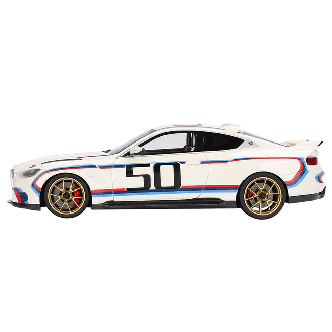BMW M4 3.0 CSL 50 White with Blue and Red Stripes 1/18 Model Car by Top Speed - Top Speed - ModelCars.com