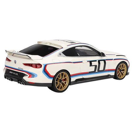 BMW M4 3.0 CSL 50 White with Blue and Red Stripes 1/18 Model Car by Top Speed - Top Speed - ModelCars.com
