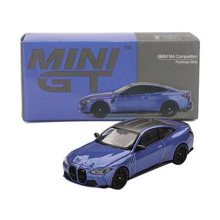 BMW M4 Competition Portimao Blue Metallic with Carbon Top Limited Edition 1/64 Diecast Model Car by Mini GT-Mini GT-ModelCars.com