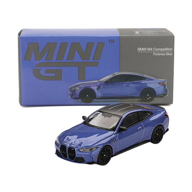 BMW M4 Competition Portimao Blue Metallic with Carbon Top Limited Edition 1/64 Diecast Model Car by Mini GT-Mini GT-ModelCars.com