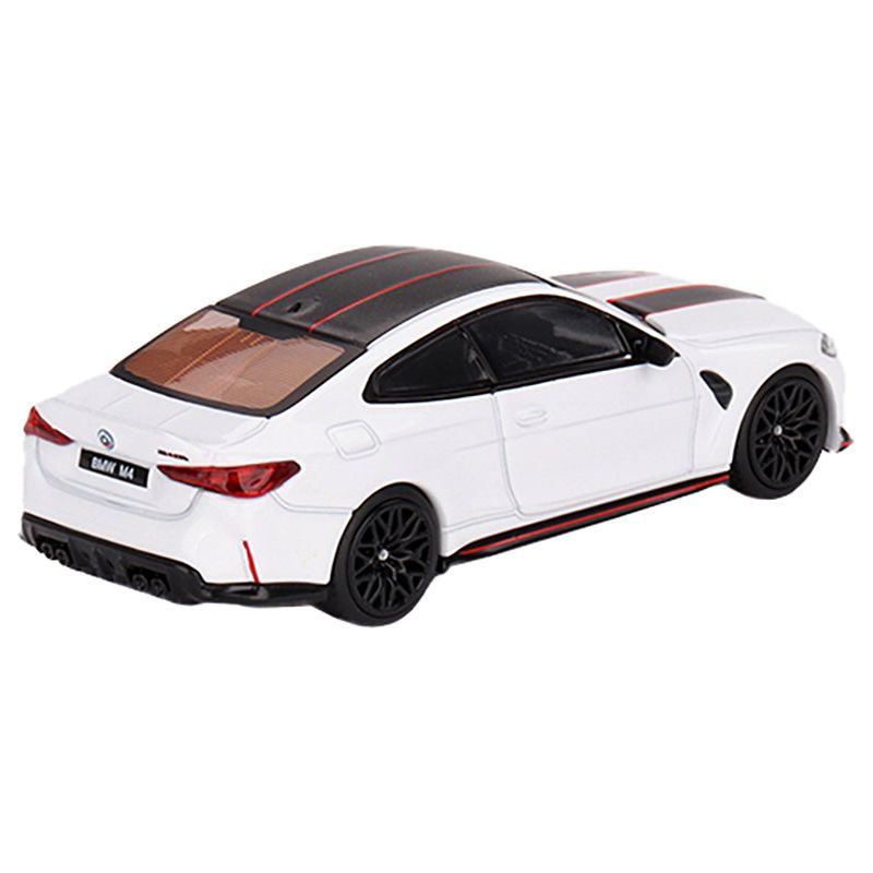 BMW M4 CSL Alpine White with Carbon Top and Black and Red Stripes Limited Edition to 2760 pieces Worldwide 1/64 Diecast Model Car by Mini GT - Mini GT - ModelCars.com