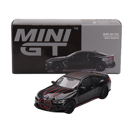 BMW M4 CSL Black Sapphire with Carbon Top and Red Stripes Limited Edition to 2760 pieces Worldwide 1/64 Diecast Model Car by Mini GT - Mini GT - ModelCars.com