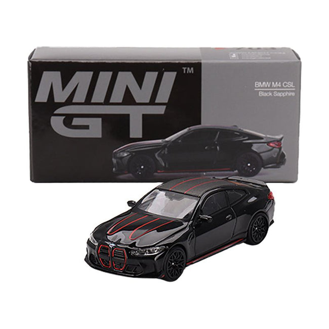 BMW M4 CSL Black Sapphire with Carbon Top and Red Stripes Limited Edition to 2760 pieces Worldwide 1/64 Diecast Model Car by Mini GT - Mini GT - ModelCars.com