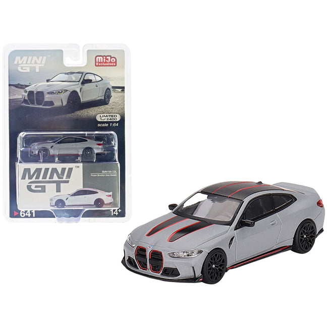 BMW M4 CSL Frozen Brooklyn Gray Metallic with Black Top and Red Stripes Limited Edition to 2400 pieces Worldwide 1/64 Diecast Model Car by True Scale Miniatures - True Scale Miniatures - ModelCars.com