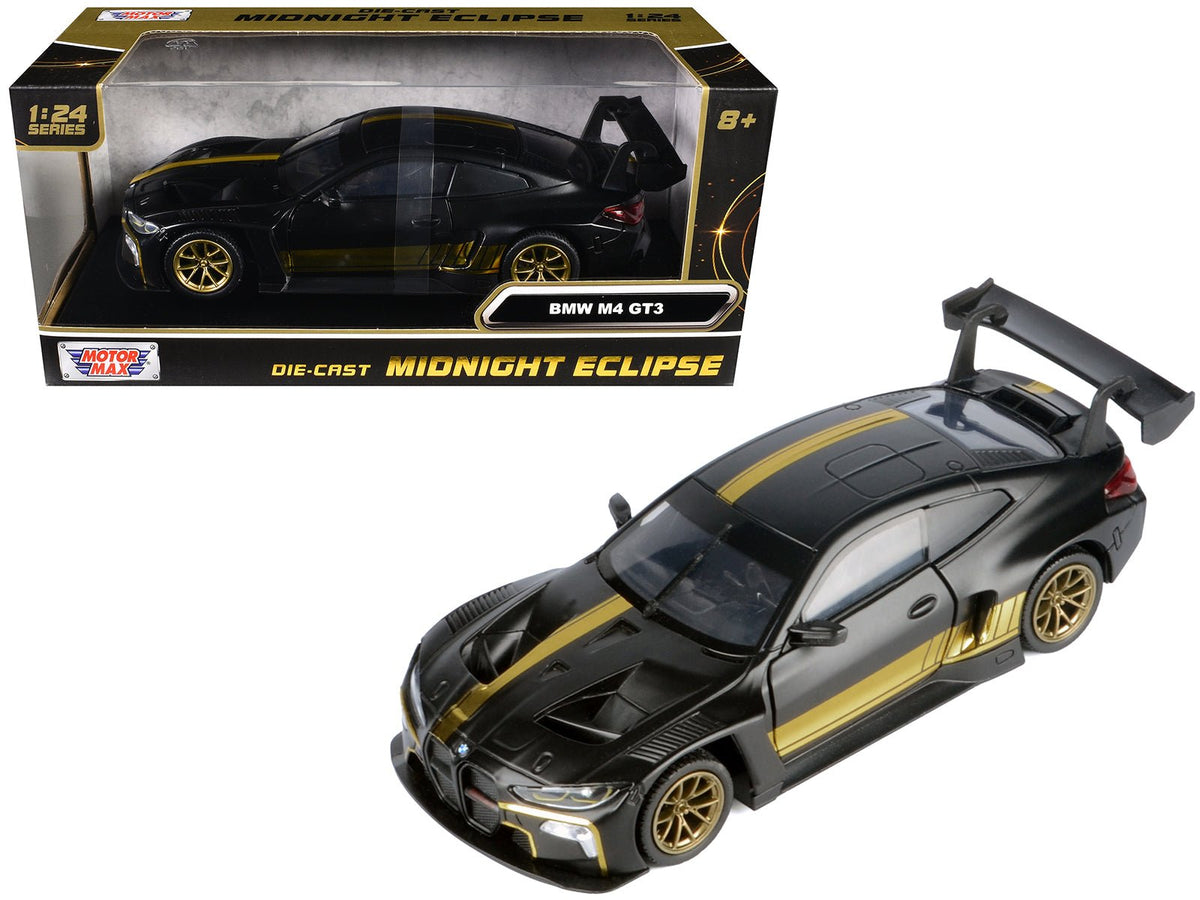 BMW M4 GT3 Matt Black with Gold Stripes "Midnight Eclipse" Series 1/24 Diecast Model Car by Motormax-Motormax-ModelCars.com