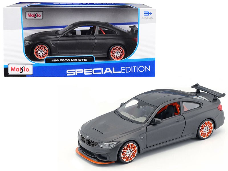 BMW M4 GTS Gray with Carbon Top and Orange Wheels 1/24 Diecast Model Car by Maisto-Maisto-ModelCars.com