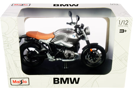 BMW R nineT Scrambler Meatllic Gray with Plastic Display Stand 1/12 Diecast Motorcycle Model by Maisto-Maisto-ModelCars.com