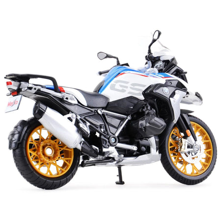 BMW R1250 GS White with Blue and Red Stripes 1/12 Diecast Motorcycle Model by Maisto-Maisto-ModelCars.com