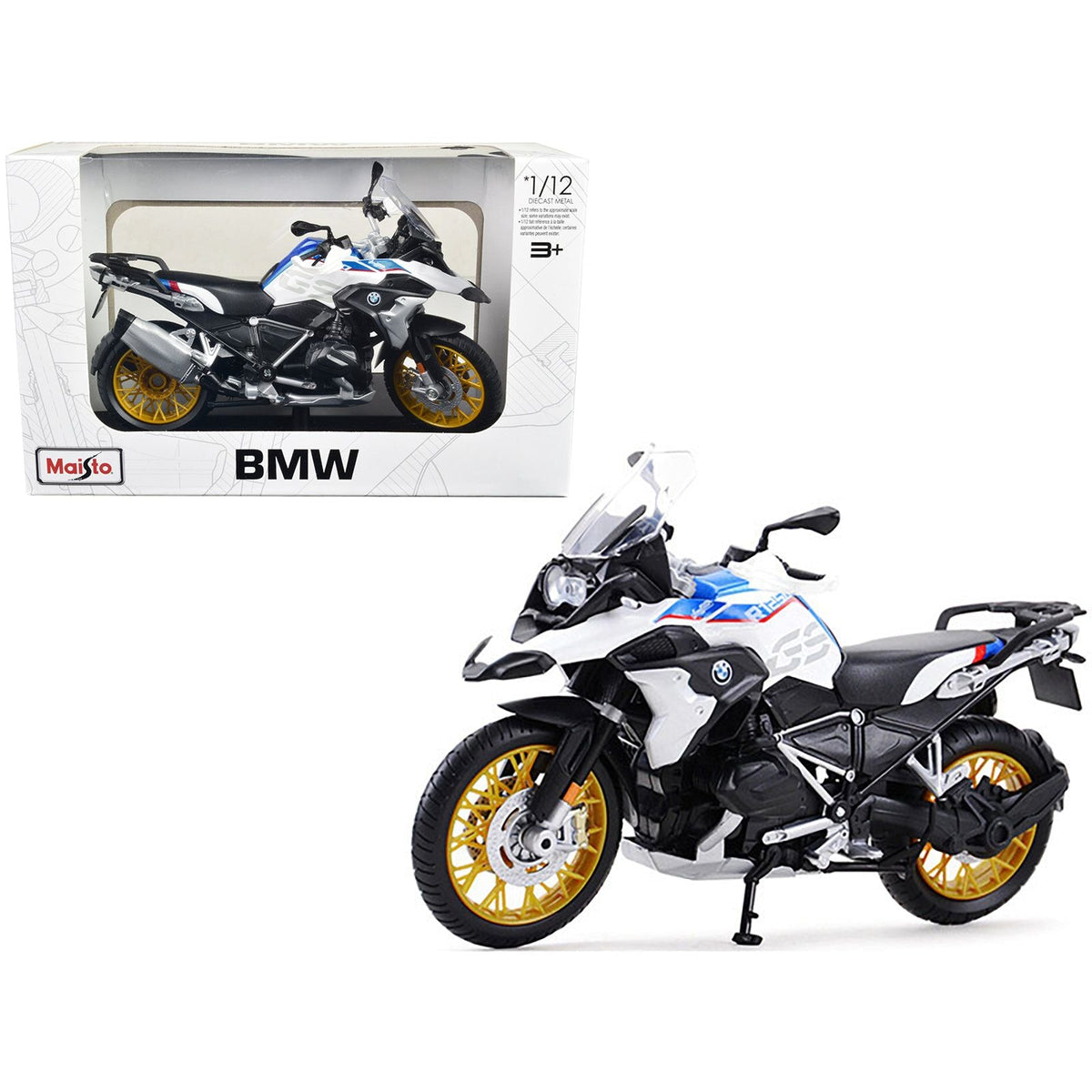 BMW R1250 GS White with Blue and Red Stripes 1/12 Diecast Motorcycle Model by Maisto-Maisto-ModelCars.com